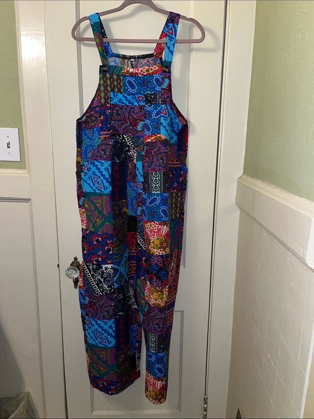 Colorful Patchwork Print Women's Overalls